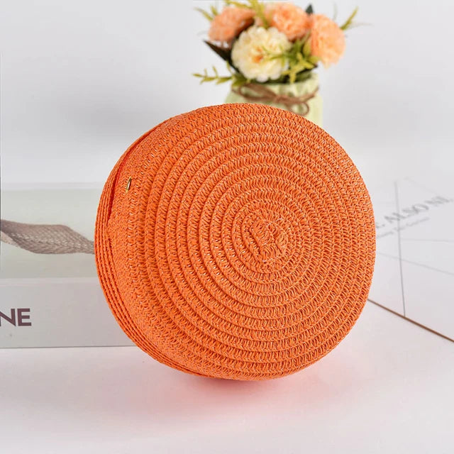 bags : Ronde Stro Schoudertas Dames Wit - Handgeweven met Ritssluiting - Stro in Oranje 16x 6.5x16cm van Pantino