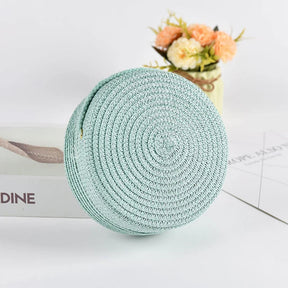 bags : Ronde Stro Schoudertas Dames Wit - Handgeweven met Ritssluiting - Stro in Munt 16x 6.5x16cm van Pantino