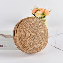 bags : Ronde Stro Schoudertas Dames Wit - Handgeweven met Ritssluiting - Stro in Khaki 16x 6.5x16cm van Pantino