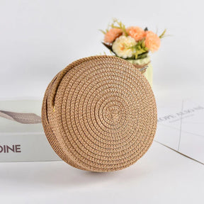 bags : Ronde Stro Schoudertas Dames Wit - Handgeweven met Ritssluiting - Stro in Khaki 16x 6.5x16cm van Pantino