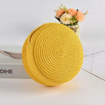 bags : Ronde Stro Schoudertas Dames Wit - Handgeweven met Ritssluiting - Stro in Geel 16x 6.5x16cm van Pantino