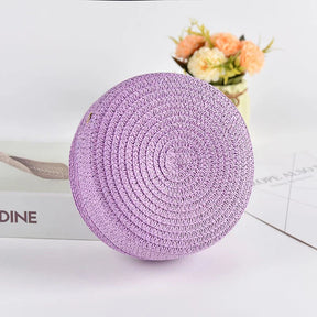 bags : Ronde Stro Schoudertas Dames Wit - Handgeweven met Ritssluiting - Stro in Taro 16x 6.5x16cm van Pantino