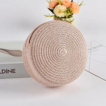 bags : Ronde Stro Schoudertas Dames Wit - Handgeweven met Ritssluiting - Stro in Roze 16x 6.5x16cm van Pantino