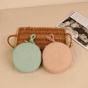 bags : Ronde Stro Schoudertas Dames Wit - Handgeweven met Ritssluiting - Stro in van Pantino