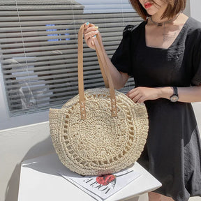 bags : Ronde Schoudertas van Stro voor Dames - Beige in van Pantino
