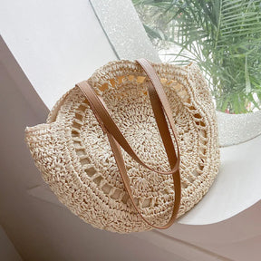 bags : Ronde Schoudertas van Stro voor Dames - Beige in van Pantino