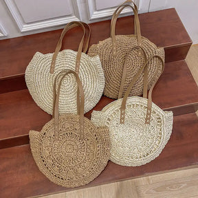 bags : Ronde Schoudertas van Stro voor Dames - Beige in van Pantino