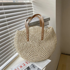 bags : Ronde Schoudertas van Stro voor Dames - Beige in van Pantino