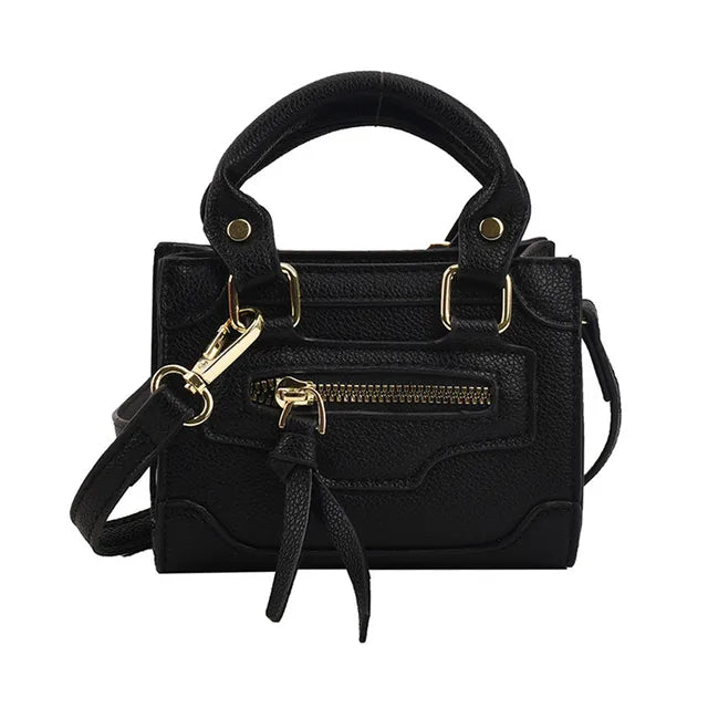 bags : Mini Schoudertas Dames Zwart - Trendy Vierkant Ritssluiting - PU-Leer in Zwart van Pantino