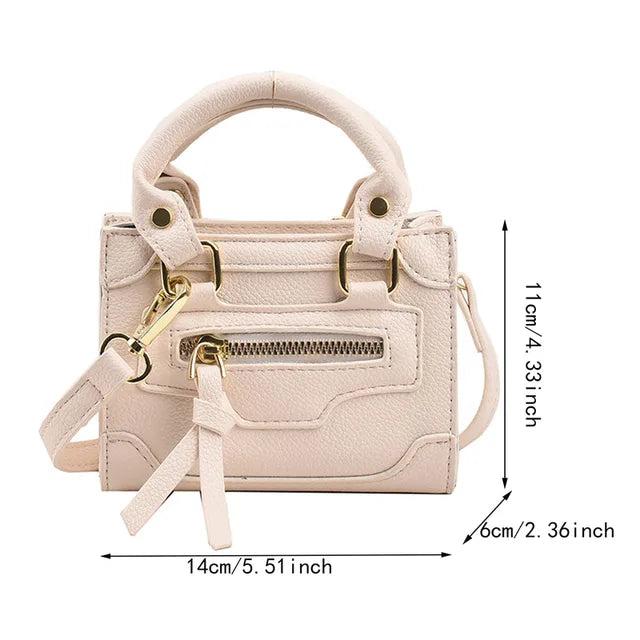 bags : Mini Schoudertas Dames Zwart - Trendy Vierkant Ritssluiting - PU-Leer in Wit van Pantino