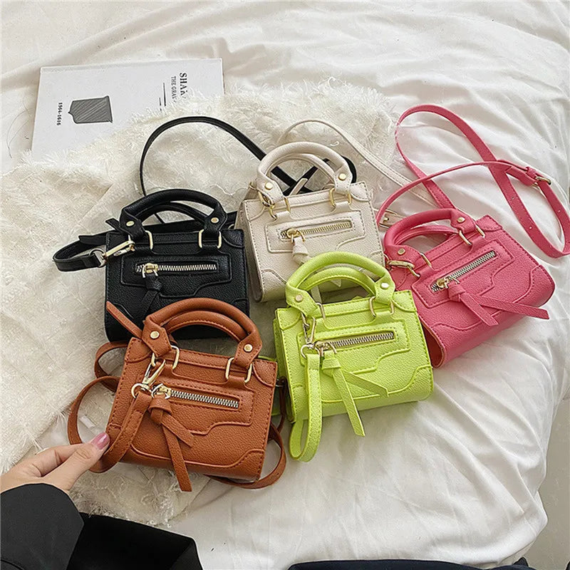 bags : Mini Schoudertas Dames Zwart - Trendy Vierkant Ritssluiting - PU-Leer in van Pantino