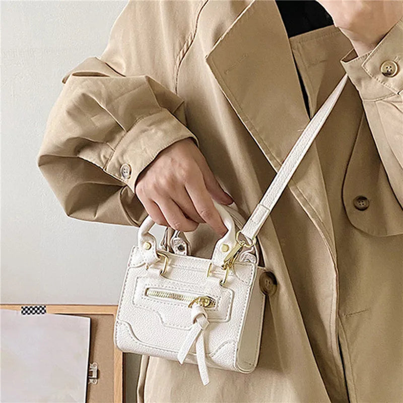 bags : Mini Schoudertas Dames Zwart - Trendy Vierkant Ritssluiting - PU-Leer in van Pantino