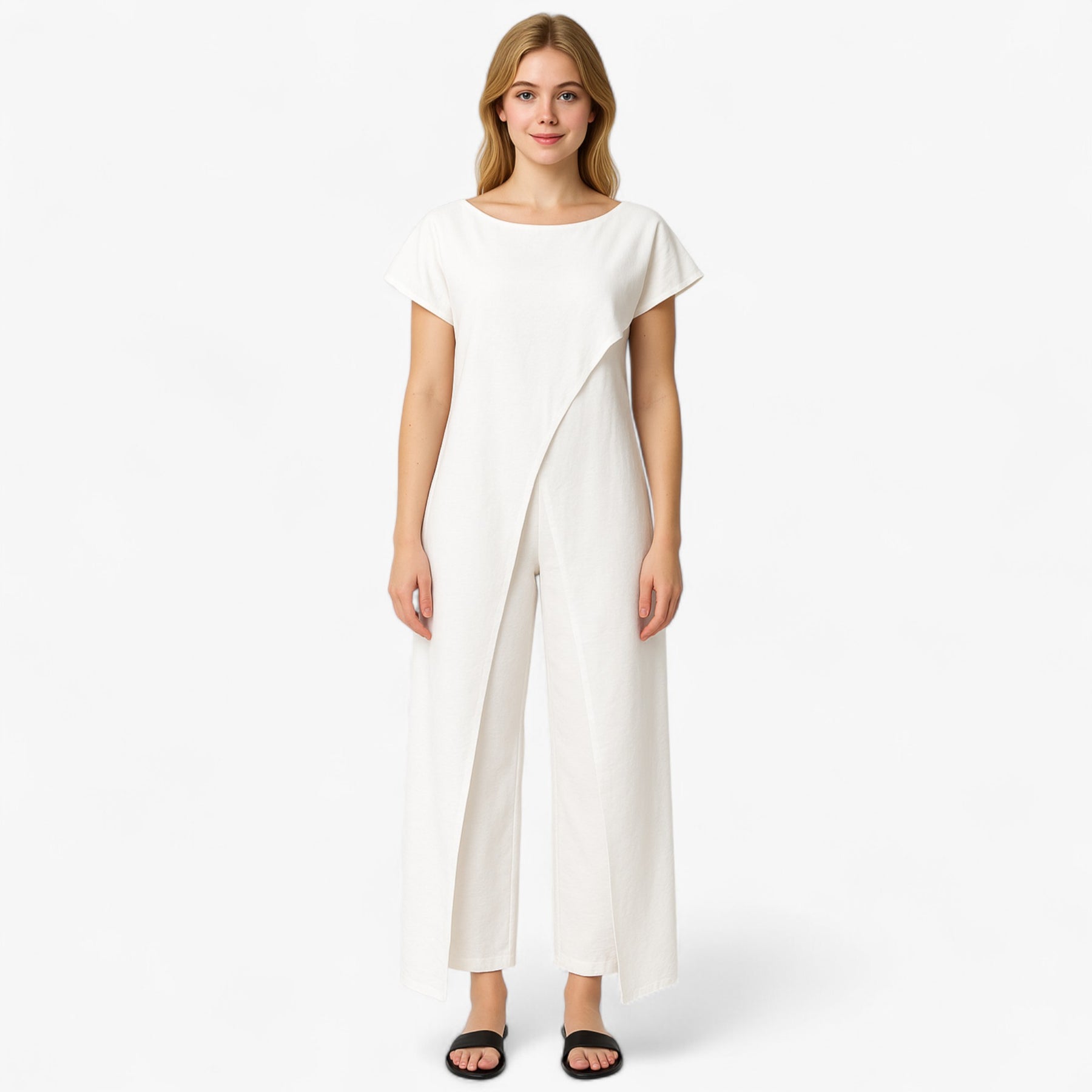 Women's Dress : Pantalon Dames Wit - Tweedelige Set Top in van Pantino