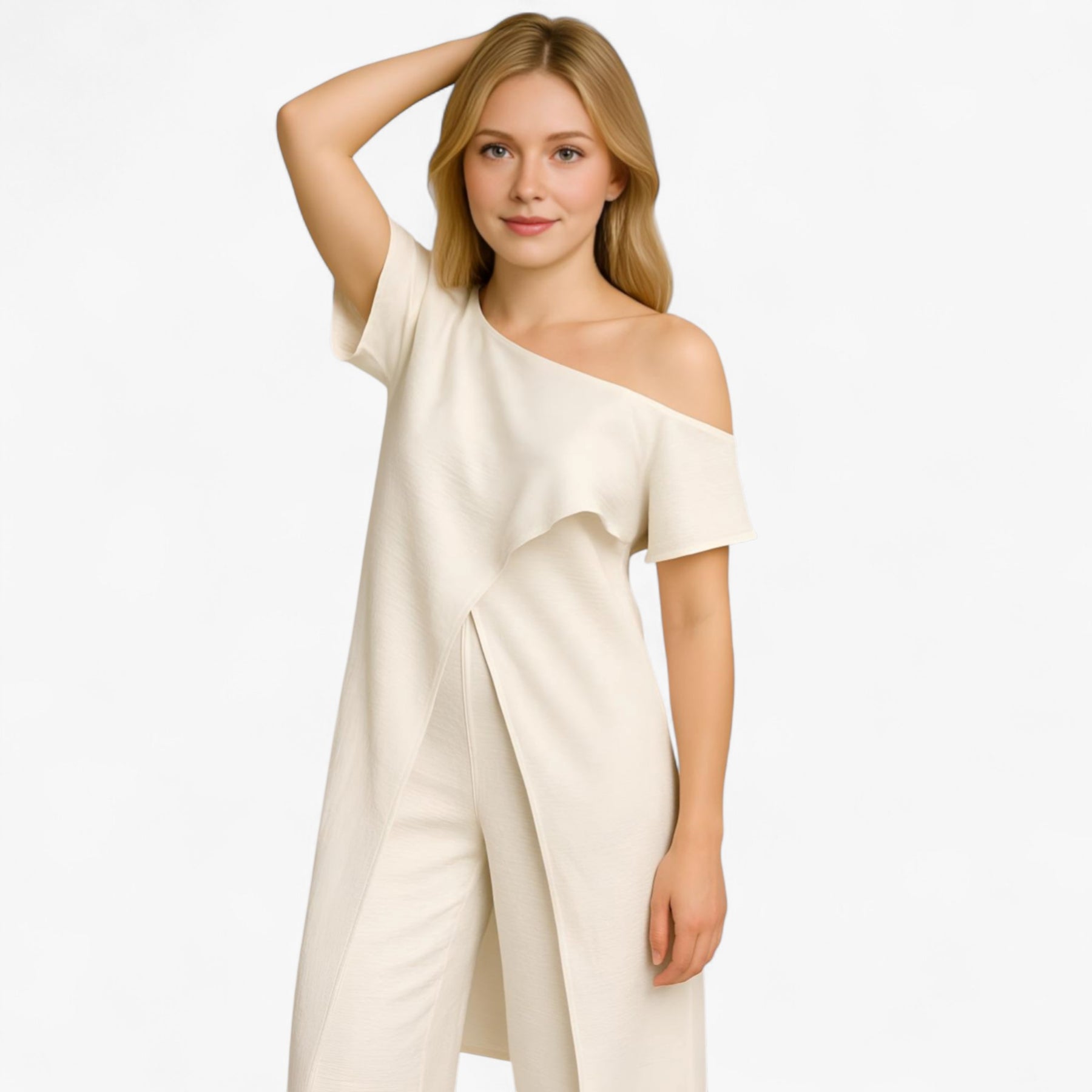 Women's Dress : Pantalon Dames Wit - Tweedelige Set Top in van Pantino