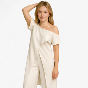 Women's Dress : Pantalon Dames Wit - Tweedelige Set Top in van Pantino