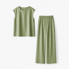 Women Set : Tweedelige Set Dames voor Elegante Gelegenheden - Zwart in Pastelgroen van Pantino