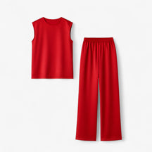 Women Set : Tweedelige Set Dames voor Elegante Gelegenheden - Zwart in Rood van Pantino