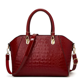 bags : Schoudertas Dames Zwart - Glanzend Leer Krokodillenpatroon - PU-Leer in Bourgondisch Rood van Pantino
