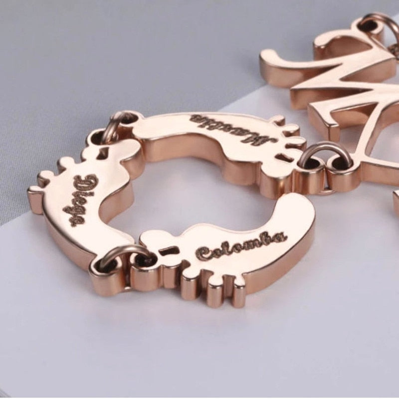 Necklace : Ketting Kinderen Zilver - Baby Voeten Moeder in Rose Goud 8 voet van Pantino