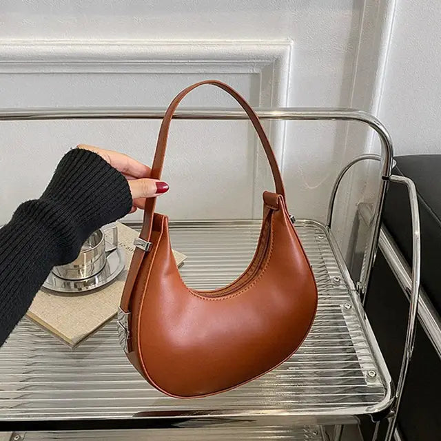 bags : Hobotas Dames Wit - Elegante Eenvoudige Rits Design - PU-Leer in Braun van Pantino