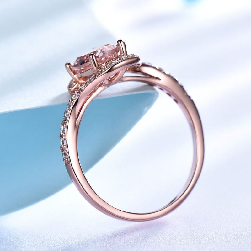 Ring : Ring Rosé Goud - Wave Design Roze Toermalijn Diamanten - Rosegoud in van Pantino