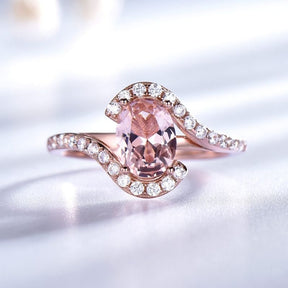 Ring : Ring Rosé Goud - Wave Design Roze Toermalijn Diamanten - Rosegoud in van Pantino