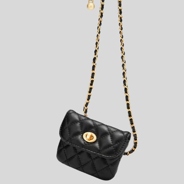 bags : Crossbody Tas Dames Zwart - Clea Gewatteerde Mini- met Kettingriem in van Pantino