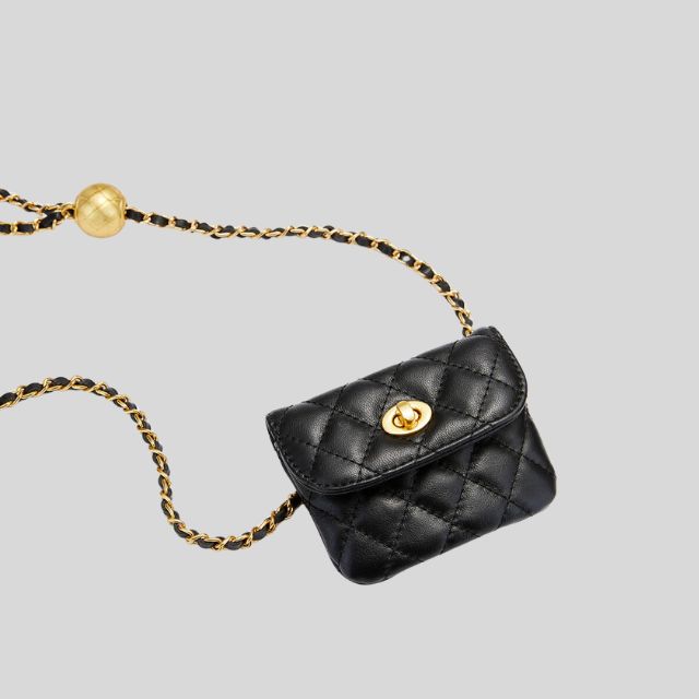 bags : Crossbody Tas Dames Zwart - Clea Gewatteerde Mini- met Kettingriem in van Pantino