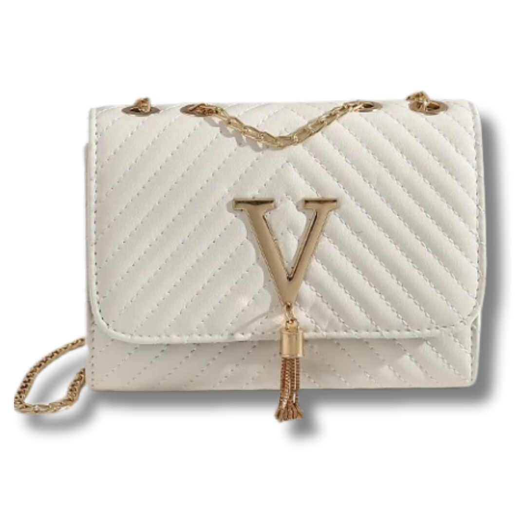 bags : GlamourGrip Tassel Tas - Modieus en Duurzaam. - Zwart in Wit van Pantino