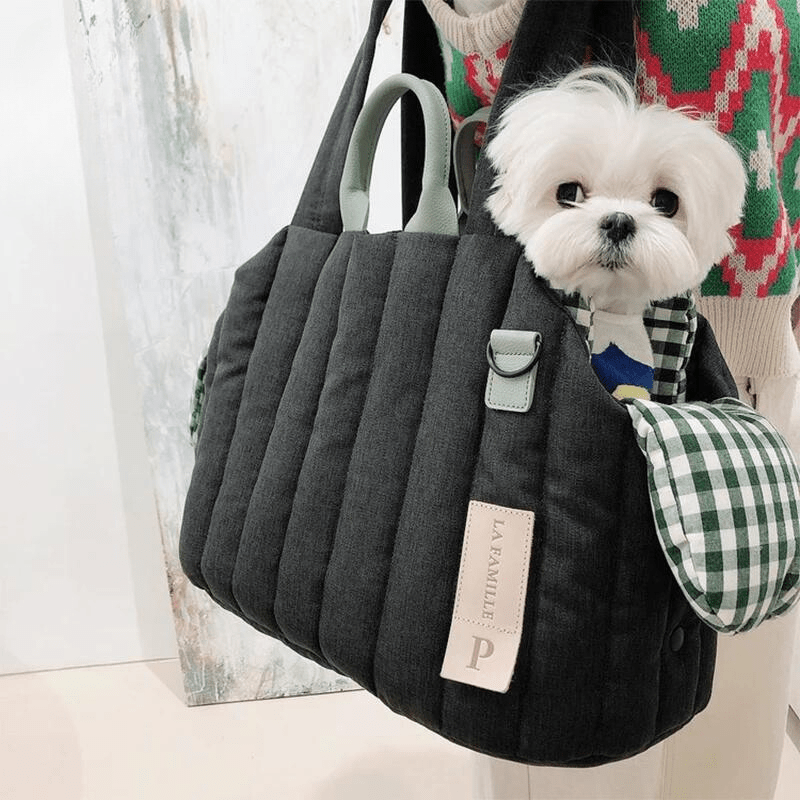 pets : Schouder Hondentas Beige - Chique Draagtas Kleine Honden - Stof in Donkergroen 43x25x30cm van Pantino