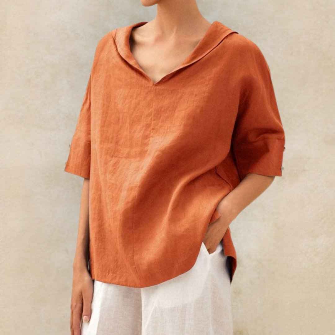 Dames shirt : V-hals casual overhemd | Pearl in Oranje van Pantinoshop