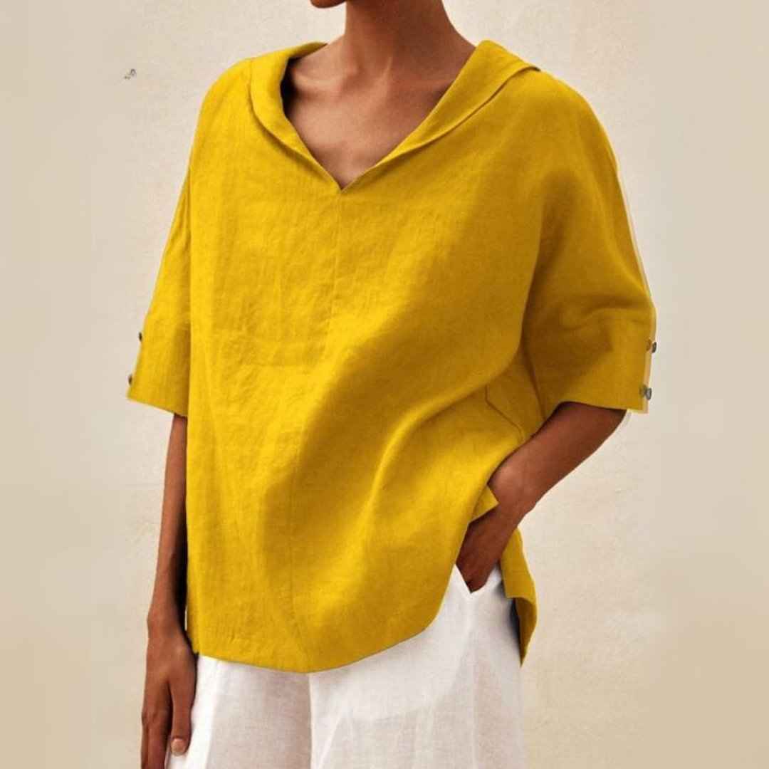 Dames shirt : V-hals casual overhemd | Pearl in Geel van Pantinoshop