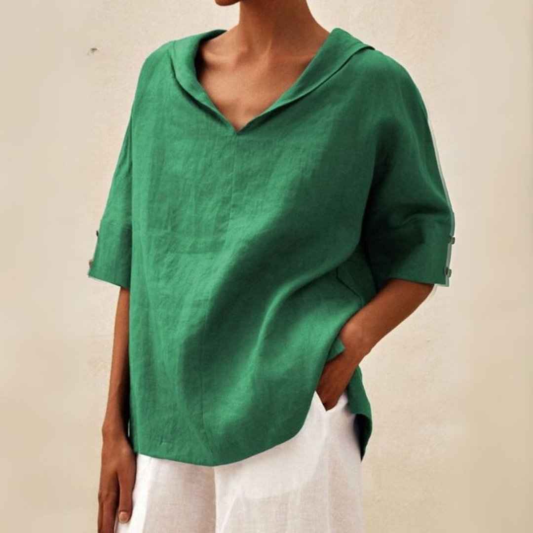 Dames shirt : V-hals casual overhemd | Pearl in Groen van Pantinoshop