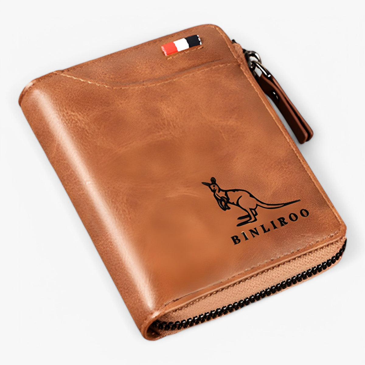 bags : Leather Kangaroo Wallet Leer - Bruin in Khaki van Pantino