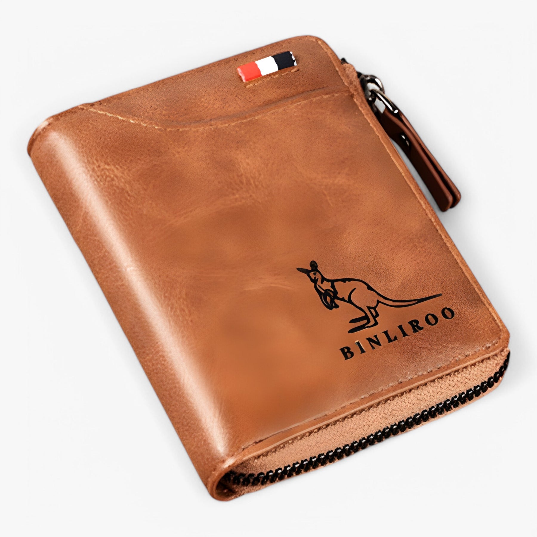 bags : Leather Kangaroo Wallet Leer - Bruin in Khaki van Pantino