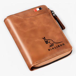 bags : Leather Kangaroo Wallet Leer - Bruin in Khaki van Pantino