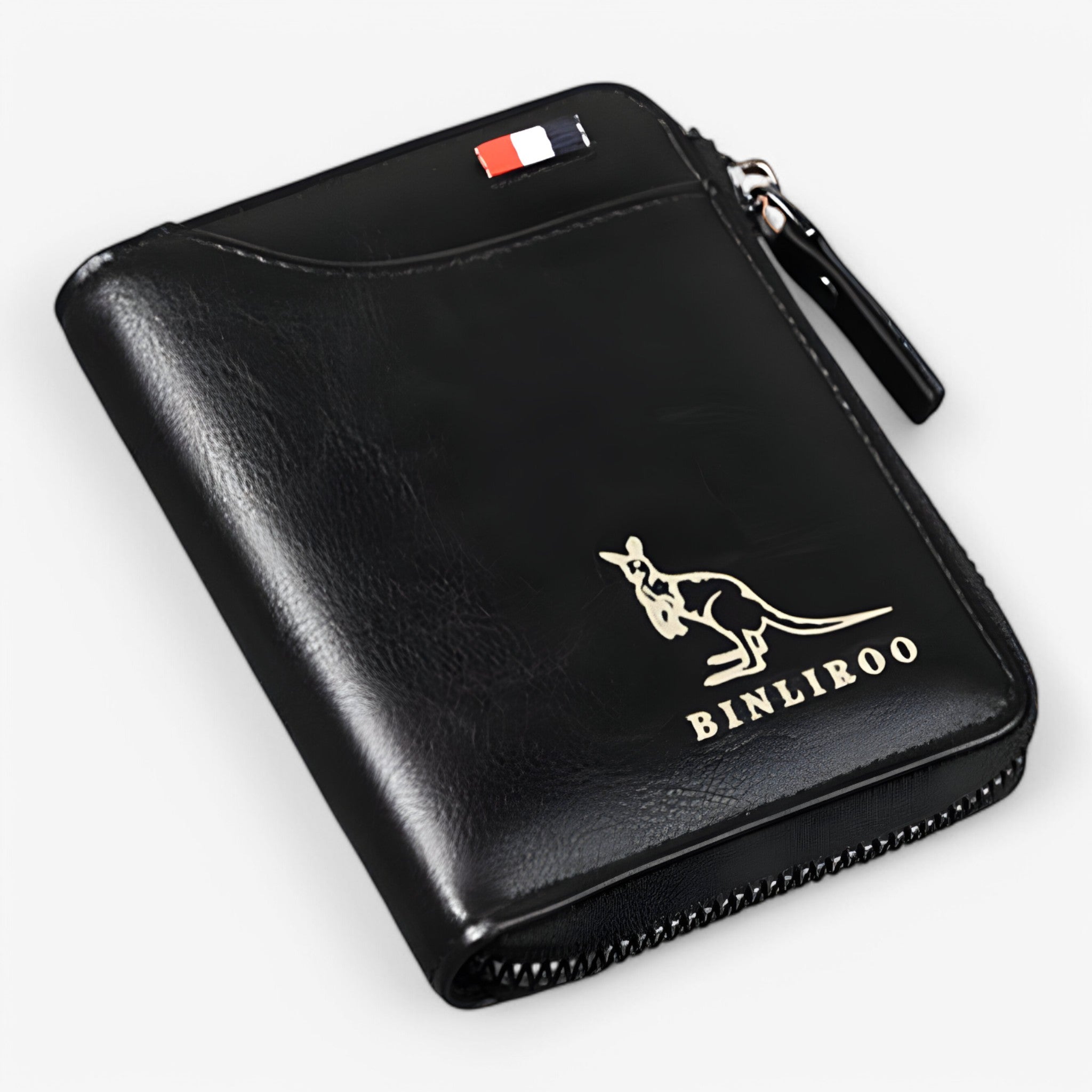 bags : Leather Kangaroo Wallet Leer - Bruin in Zwart van Pantino