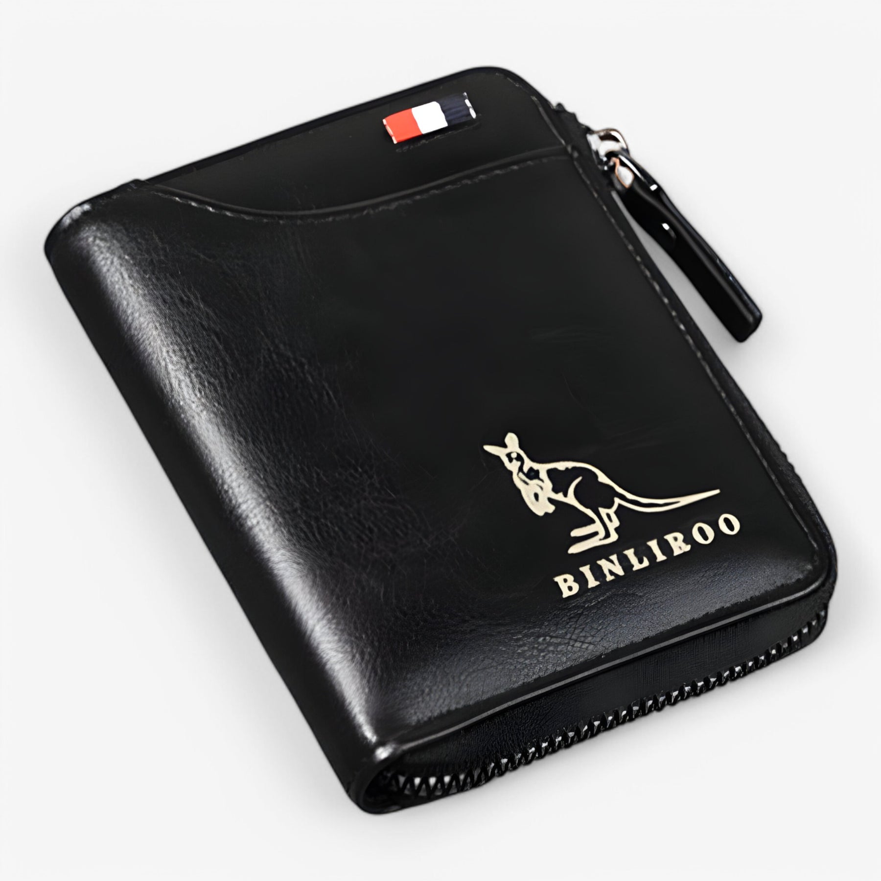 bags : Leather Kangaroo Wallet Leer - Bruin in Zwart van Pantino