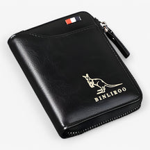 bags : Leather Kangaroo Wallet Leer - Bruin in Zwart van Pantino