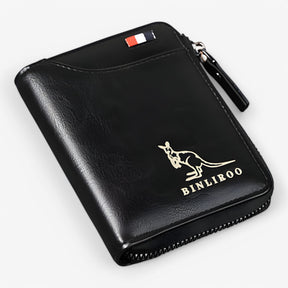 bags : Leather Kangaroo Wallet Leer - Bruin in Zwart van Pantino