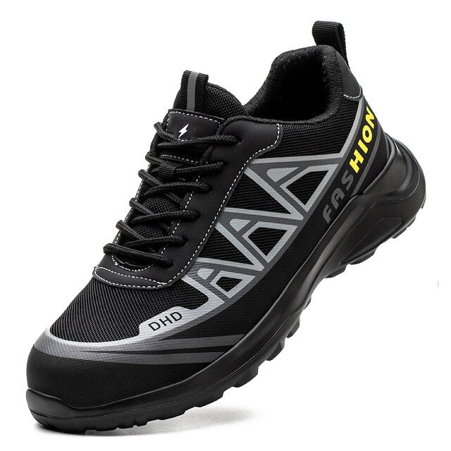 Safety Shoes : Schoenen Heren Zwart Grijs - Veiligheidsschoenen voor met Brede Veiligheidsneus in Zwart Grijs van Pantino