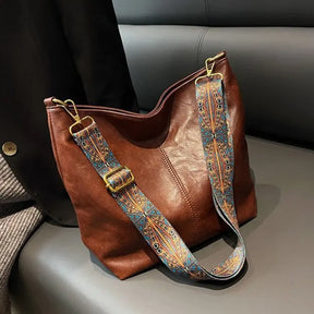 bags : Schoudertas Dames Zwart - Effen Vintage Stijl - Synthetisch Leer in Bruin van Pantino