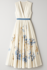 Robe vintage de Luciana Damer avec plis et motif aquarelle - Blanc