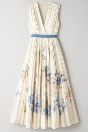 Jurken : Vintage Jurk van Luciana Damer met Plooien en Aquarelmotief. - Wit in Wit van Pantino