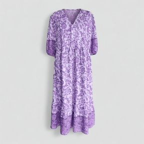 Women Set : Zomerjurk Dames Blauw - Elegante met Bloemenprint in Paars van Pantino