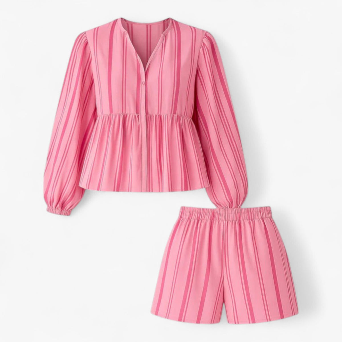 Women Set : Vrouwen Comfortabele Gestreepte Zomer Set in Rosa van Pantino