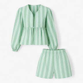 Women Set : Vrouwen Comfortabele Gestreepte Zomer Set in Groen van Pantino