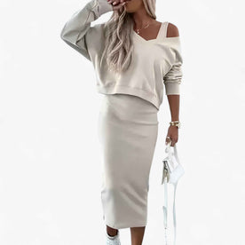 women's dress : Jurk Dames Blauw - Comfortabele en Trui Set in Beige van Pantinoshop
