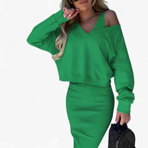 Jurken : Jurk Dames Blauw - Comfortabele en Trui Set in Groen van Pantino