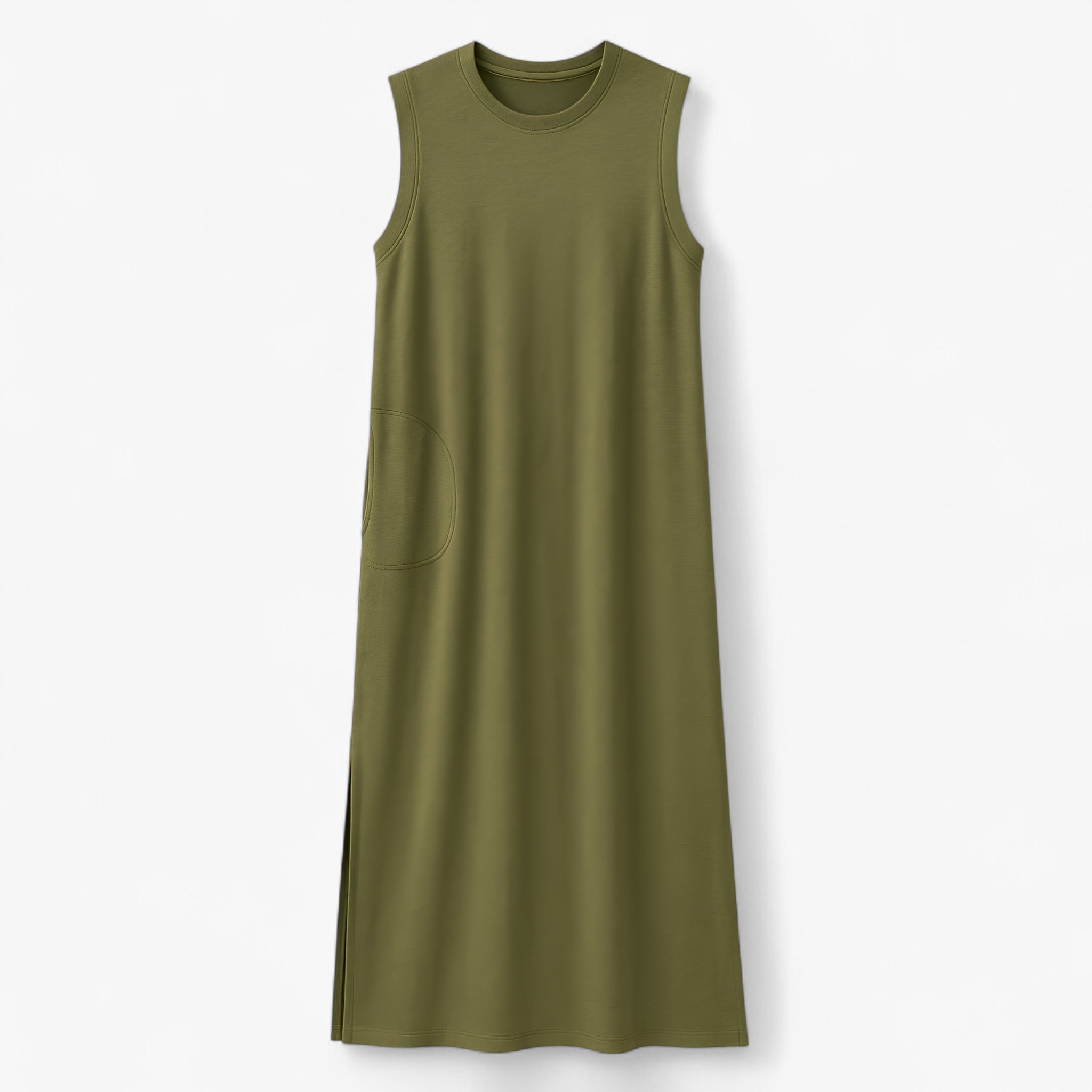 Women's Dress : Zwarte Lange Polyester Zomerjurk voor Dames - Comfortabel & Stijlvol in Militair Groen van Pantino